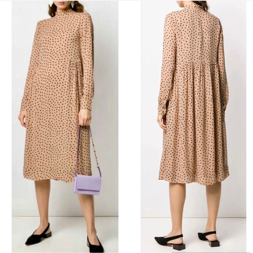 New GANNI Georgette Crepe Polka Dot Dress - Picture 3 of 16